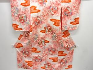 絞り亀甲に花鳥模様暈し子供着物(内袖付き)